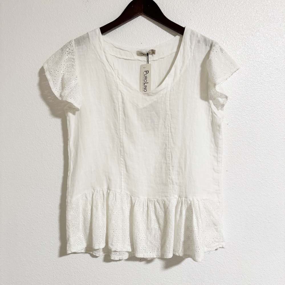 NEW Lungo L’Arno Peplum Eyelet Linen Top